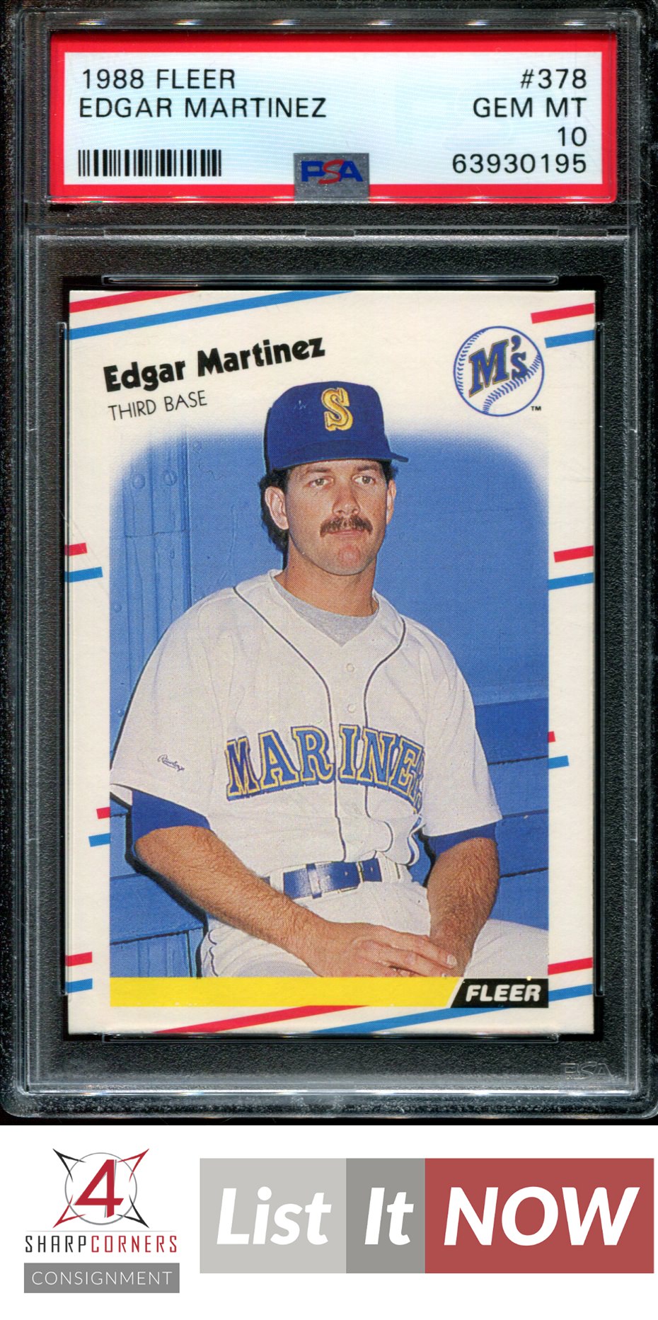 1988 FLEER #378 EDGAR MARTINEZ RC MARINERS HOF PSA 10