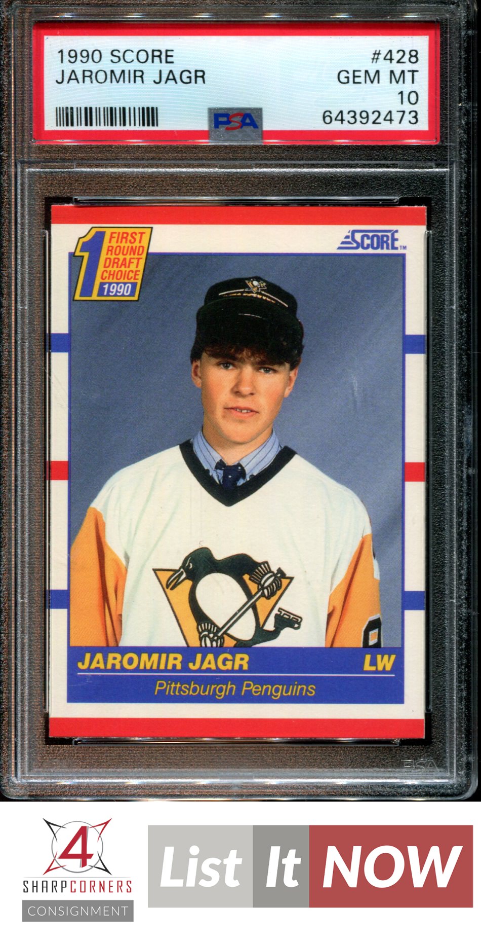 1990 SCORE #428 JAROMIR JAGR RC PENGUINS PSA 10